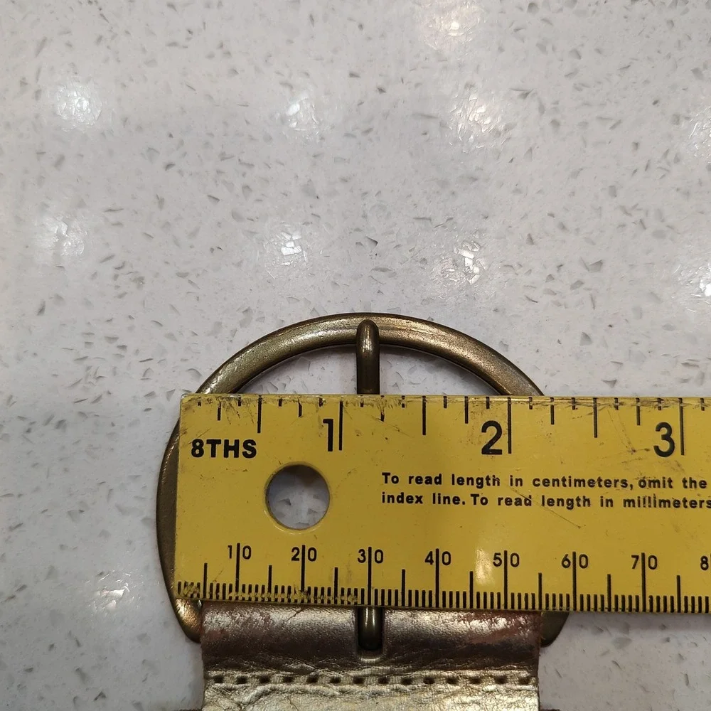 Preston & York Belt Sz Small Leather Tan Gold Braided Brass Ring Buckle Boho